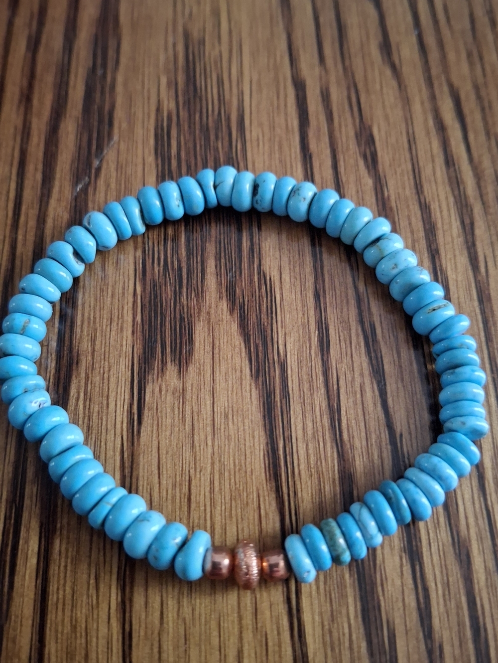 Bracelet Turquoise Rondelles With Copper Pearls Stretch